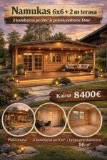 Namelis 6x6 -2 kambariai plius terasa 2metru